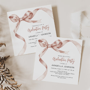 Trendy Beige Bow Graduation Holiday Card