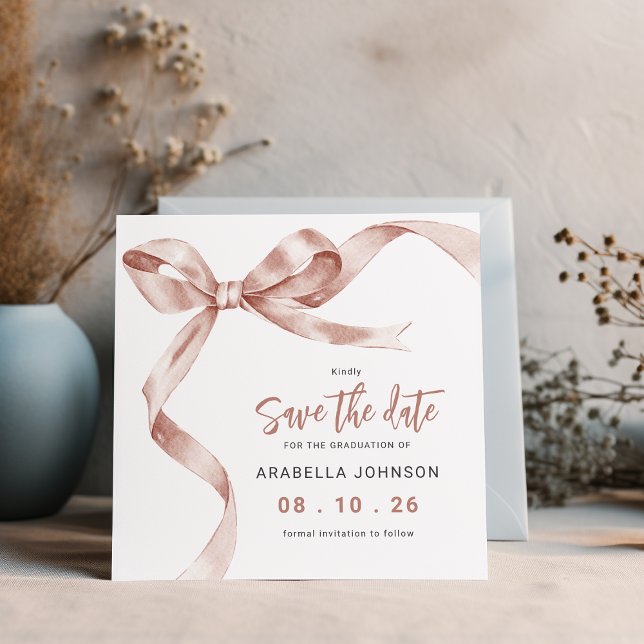 Trendy Beige Bow Graduation Save The Date (Creator Uploaded)