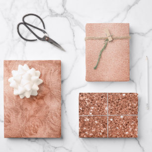 Trendy Beige Brown Metallic Glitter Wrapping Paper Sheet
