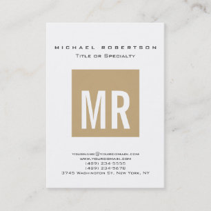 Trendy Beige Monogram White Business Card