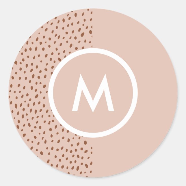 Trendy Beige Monogram with Terracotta Boho Brown  Classic Round Sticker (Front)