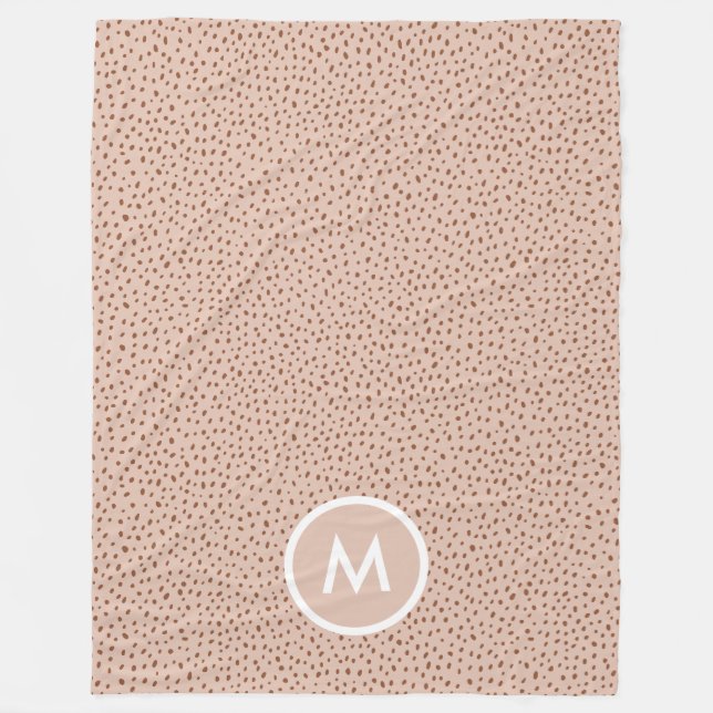 Trendy Beige Monogram with Terracotta Boho Brown  Fleece Blanket (Front)