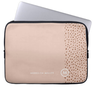 Trendy Beige Monogram with Terracotta Boho Brown Laptop Sleeve