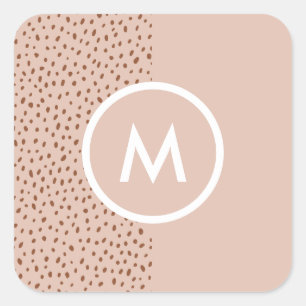 Trendy Beige Monogram with Terracotta Boho Brown  Square Sticker
