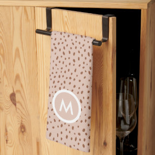 Trendy Beige Monogram with Terracotta Boho Brown  Tea Towel