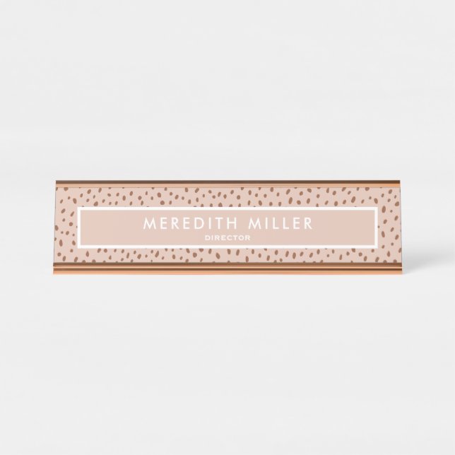 Trendy Beige Name with Terracotta Boho Brown  Desk Name Plate (Front)