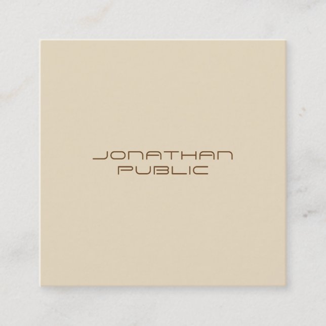 Trendy Beige Simple Template Minimalist Modern Square Business Card (Front)