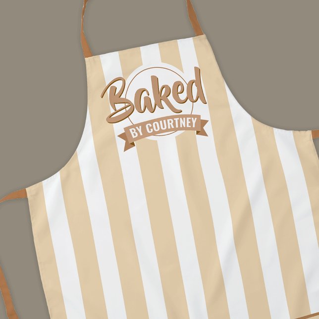 Trendy Beige Stripes Girly Bakery Chef Caterer Apron (Creator Uploaded)