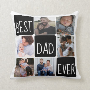 Trendy Best Dad Ever 6 Photo Collage Father's Day Cushion