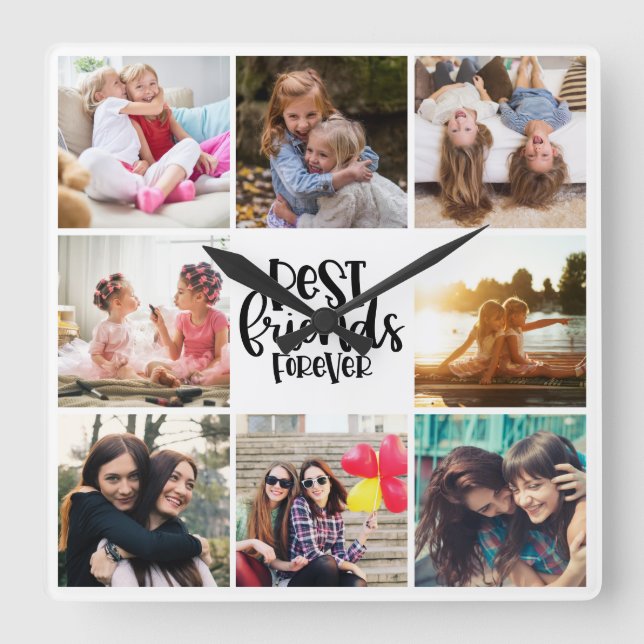 Trendy Best Friends Forever Photo Collage Square Wall Clock (Front)
