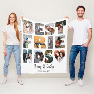 Trendy Best Friends Heart Besties 12 Photo Collage Fleece Blanket