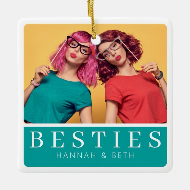 Trendy Best Friends Photo Double Sided Ceramic Ornament (Front)