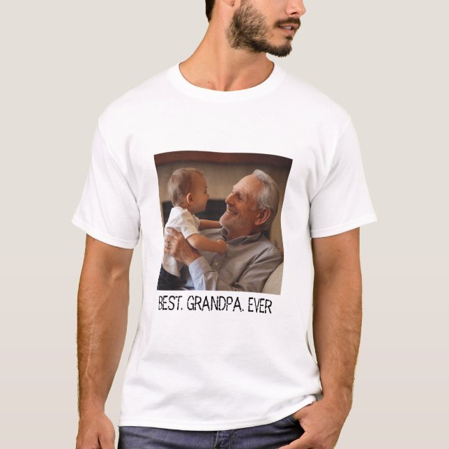 Trendy Best Grandpa Ever Custom Family  Photo T-Shirt (Front)