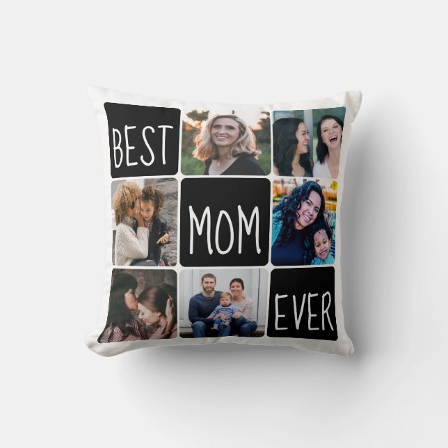 Trendy Best Mum Ever 6 Photo Collage Mother's Day Cushion (Front)