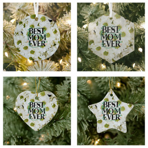 Trendy Best Mum Ever White Floral Modern Ceramic Ornament