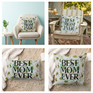 Trendy Best Mum Ever White Floral Modern Lumbar Cushion