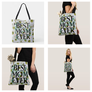 Trendy Best Mum Ever White Floral Modern Tote Bag