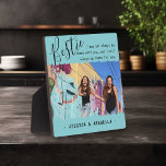 Trendy Bestie Quote Photo Personalised BFF Plaque<br><div class="desc">Modern friendship photo plaque, featuring the title 'Bestie' in elegant calligraphy script text, a best friends quote that reads 'I may not always be there with you, but I will always be there for you', which can be customised, one main photo of you and your BFF on a blue background...</div>