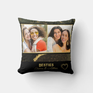 Trendy Besties Best Friend Black and Gold Photo Cushion