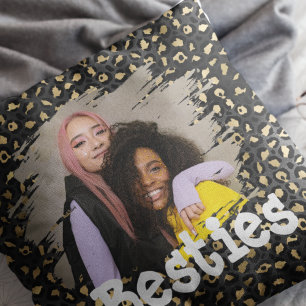 Trendy Besties Photo Black & Gold Animal Print Cushion