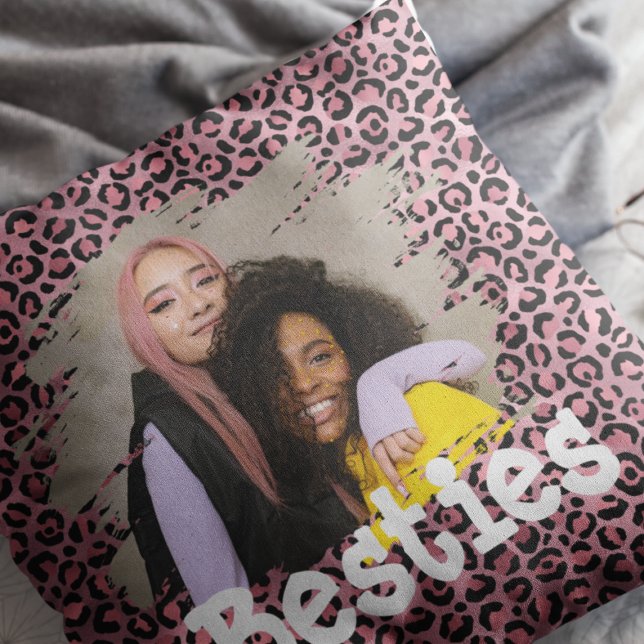 Trendy Besties Photo Pink & Gold Animal Print  Cushion (Creator Uploaded)