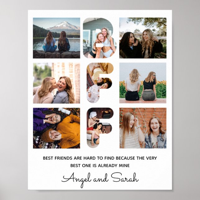 Trendy BFF Best Friend Chic Modern Photo Collage Poster (Front)