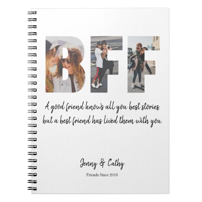 Trendy BFF Photo Collage Best Friend Forever Quote Notebook (Front)