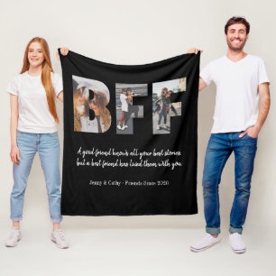 Trendy BFF Photo Collage Best Friend Quote Black Fleece Blanket
