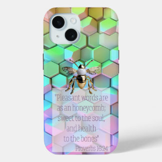 Trendy Bible Blue Mauve Green Pink Honeycomb Bee  iPhone 15 Case
