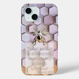 Trendy Bible Mauve Pink Orange Honeycomb Gold Bee iPhone 15 Case