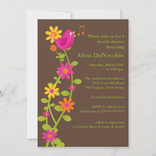 Trendy Bird & Flowers Bridal Shower Invitation