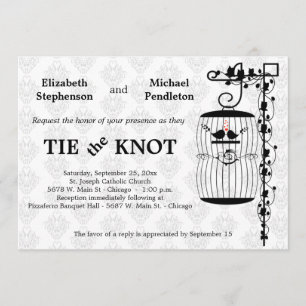 Trendy Birdcage With Elegant Damask Background Invitation