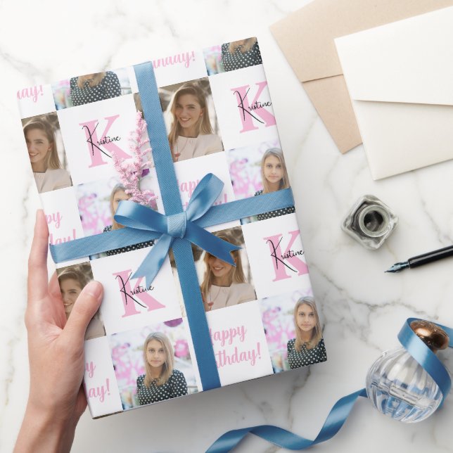 Trendy Birthday Collage Photo | Monogram Gift Wrapping Paper (Gifting)