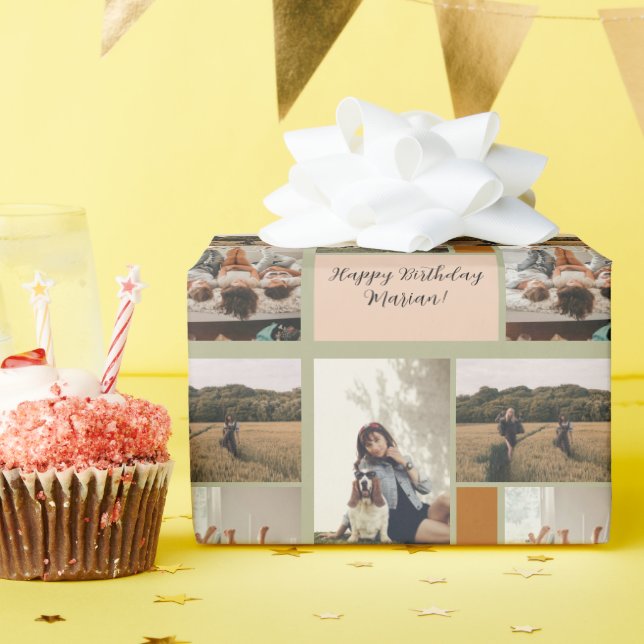 Trendy Birthday Photo Collage 3 Photo  Wrapping Paper (Birthday Party)