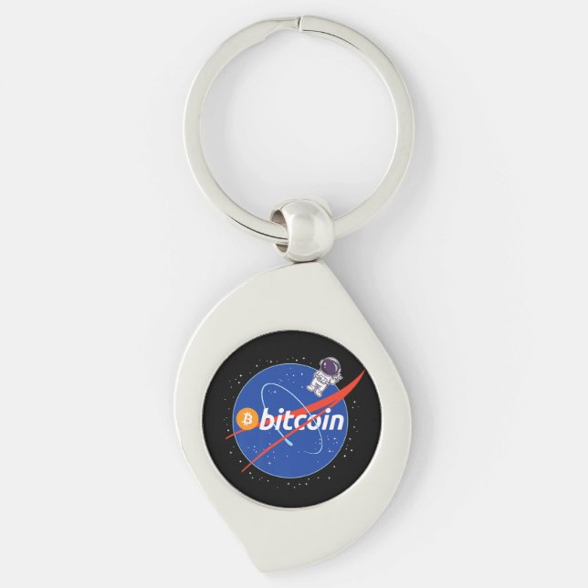 Trendy Bitcoin Astronaut Space Crypto Key Ring (Front)