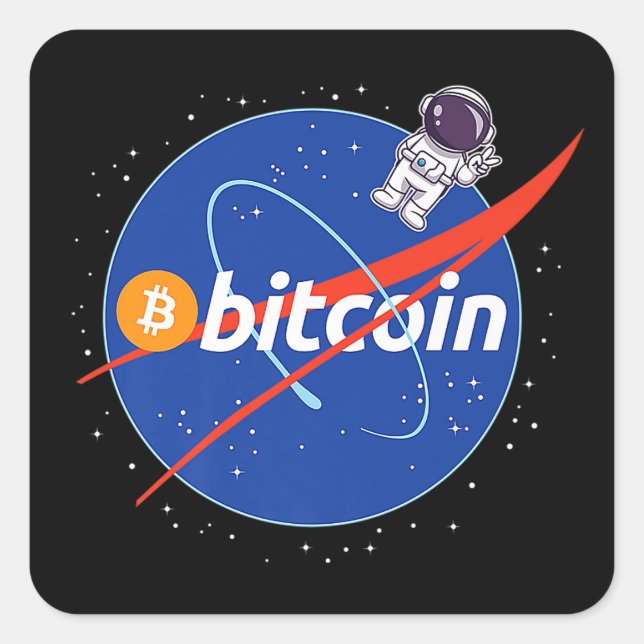 Trendy Bitcoin Astronaut Space Crypto Square Sticker (Front)