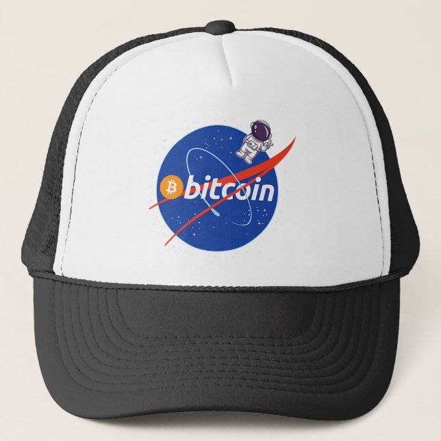 Trendy Bitcoin Astronaut Space Crypto Trucker Hat (Front)