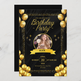 Trendy Black and Gold Birthday Party Styles Invitation