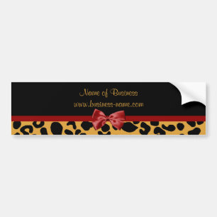 Trendy Black and Gold Leopard Print Red Ribbon Bow Bumper Sticker