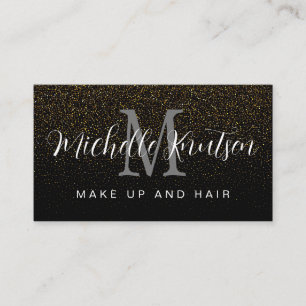 Trendy Black and Gold Makeup Artist Hair Salon  Business Card