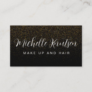 Trendy Black and Gold Makeup Artist Hair Salon  Business Card