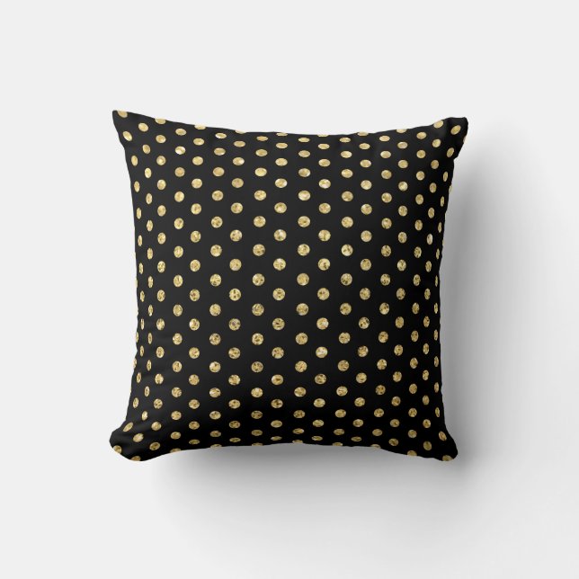 Trendy Black and Gold Polka-Dots Pattern Cushion (Front)