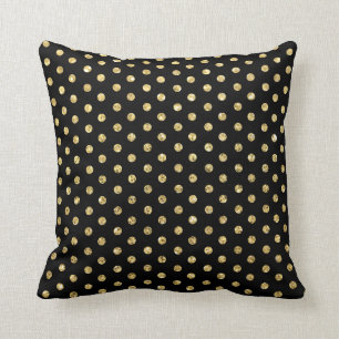 Trendy Black and Gold Polka-Dots Pattern Cushion