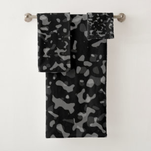 Trendy Black and Grey Camouflage Pattern Bath Towel Set