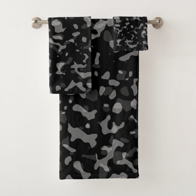 Trendy Black and Grey Camouflage Pattern Bath Towel Set (Insitu)