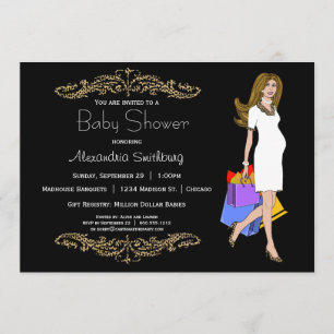 Trendy Black And Leopard Print Shopping Mummy Invitation