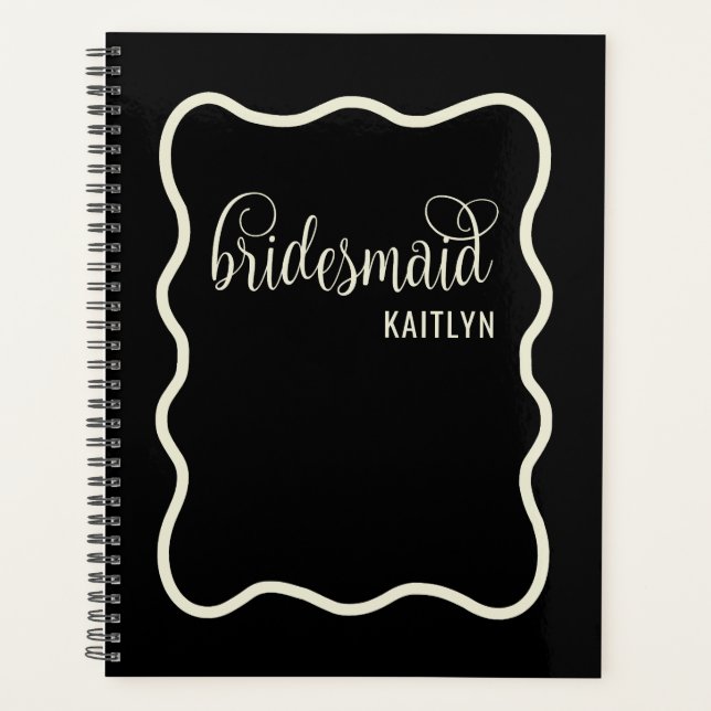 Trendy Black and Natural Retro Bridesmaid  Planner (Front)