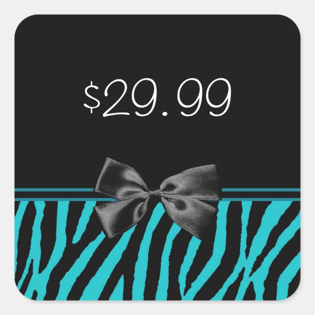 Trendy Black And Teal Zebra Print Price Tag (Front)