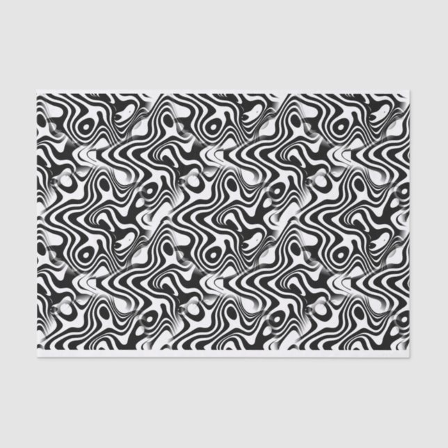 Trendy Black and White Abstract Swirls Pattern Tissue Paper (Front)