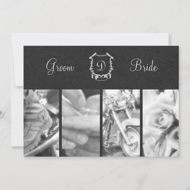 Trendy Black and White Biker Wedding Invitation (Front)